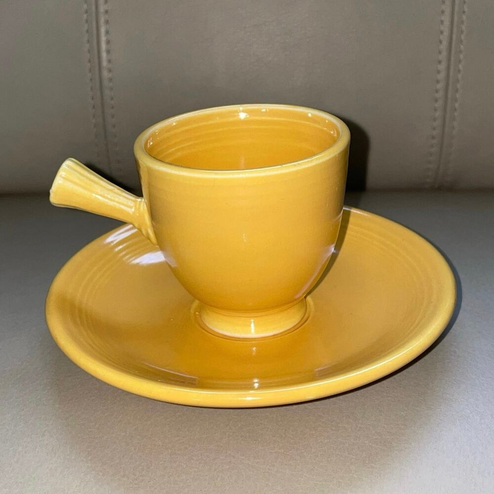 Vintage Fiesta Yellow Stick-Handle Demitasse Cup & Saucer 1936-1959 No Hallmark